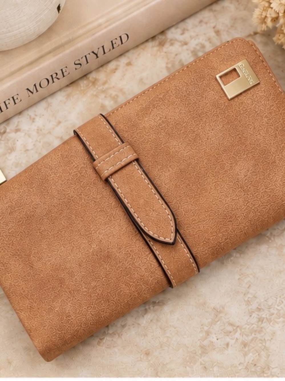 🤎 Tan Suede Continental Wallet | Clutch | Gold Hardware